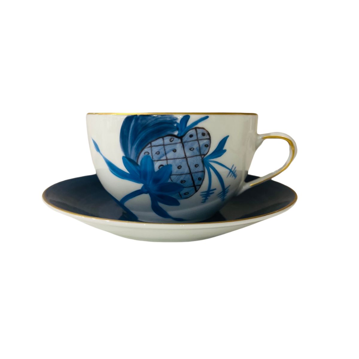 Marie Daâge Jardins 3 Round Breakfast Cup & Saucer, Oval Blues-Bespoke Designs