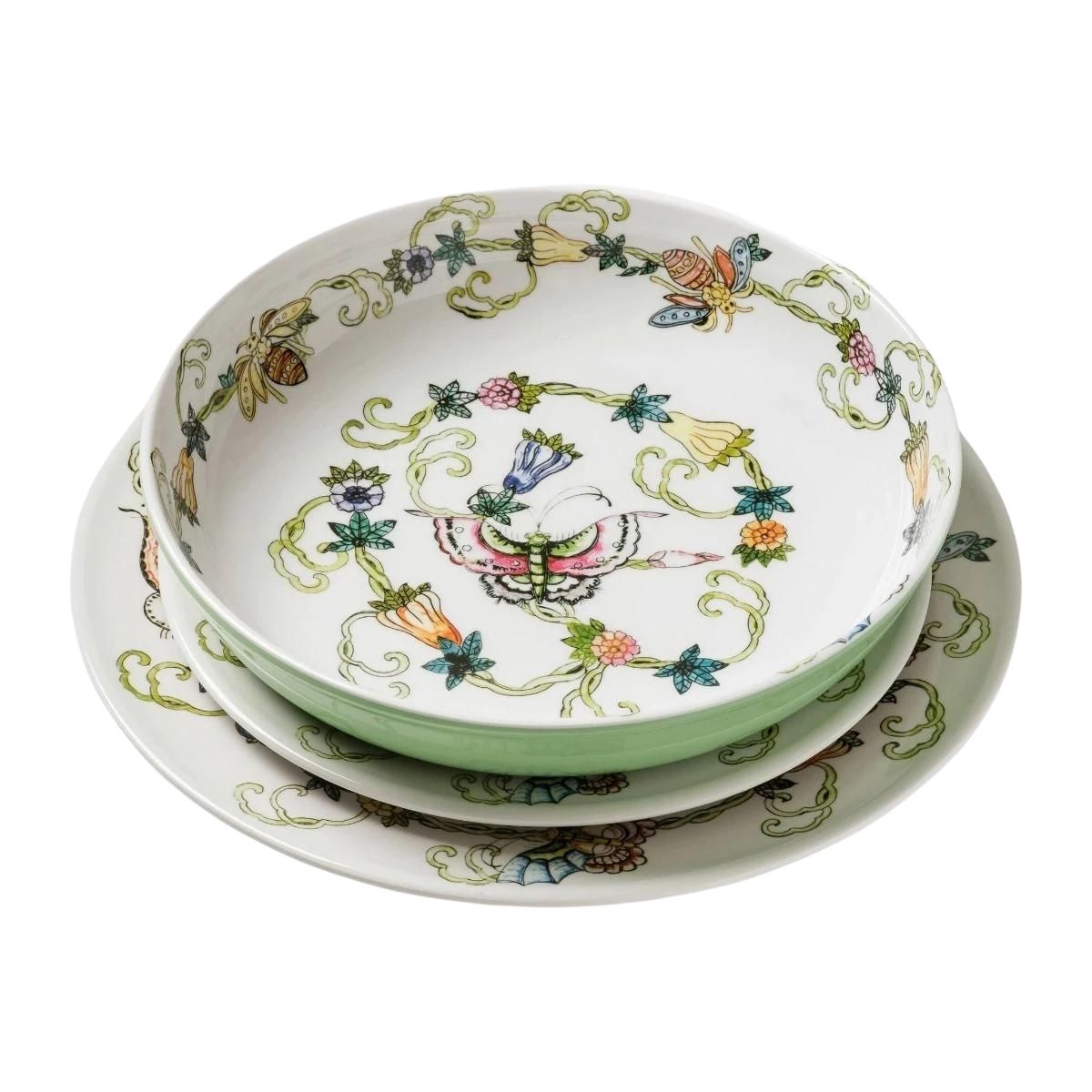 Butterfly & Bees Melamine Shallow Bowls, Set of 4-Bespoke Designs