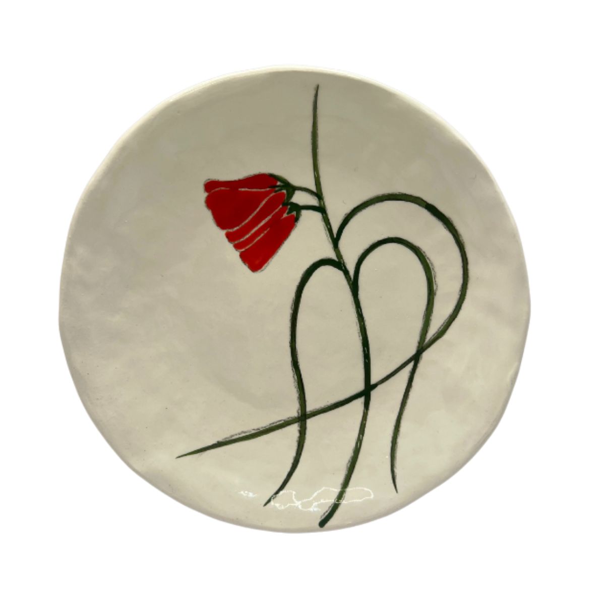 Hand-Painted Ceramic Canapé Plate, Small Red Flowers On Vine-Bespoke Designs