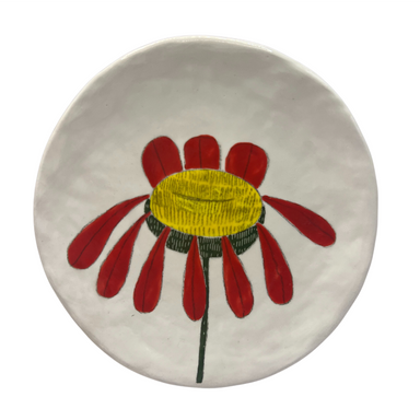 Hand-painted Ceramic Canapé Plate, Red Flower-Bespoke Designs