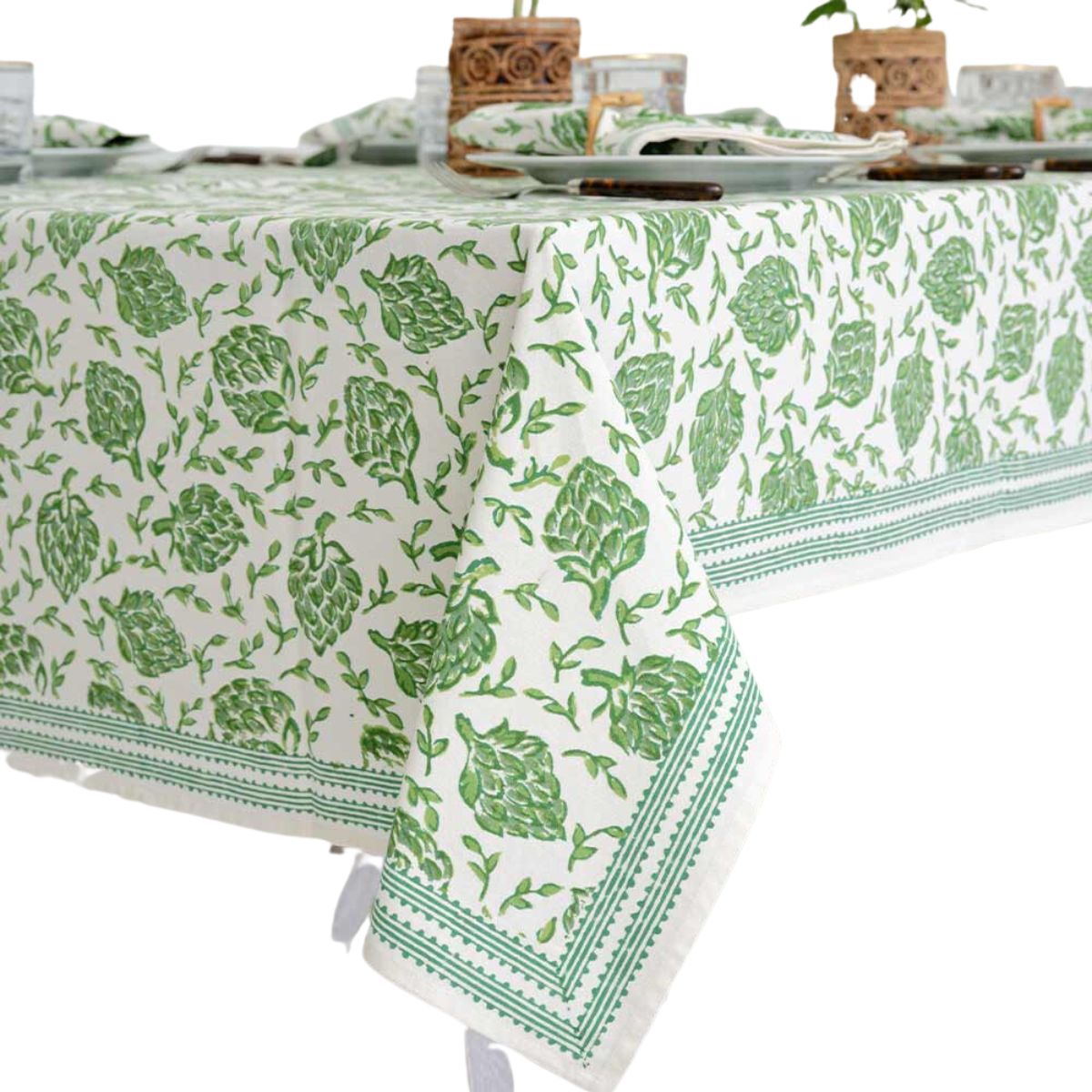 Dancing Artichokes Green Tablecloth, 60 x 120 Rectangle-Bespoke Designs