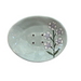 Green Hand-painted Oval Ceramic Soap Dish With Purple Flowers-Bespoke Designs
