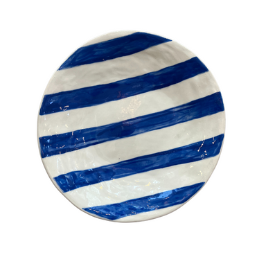 Hand-painted Ceramic Dinner Plate, Blue & White Stripes-Bespoke Designs