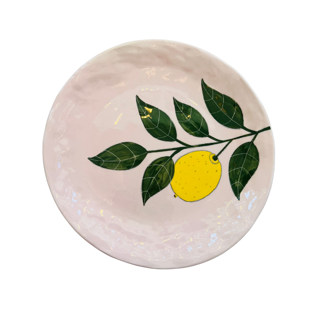 Hand-painted Ceramic Dinner Plate, Lemons on Stem-Bespoke Designs