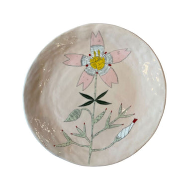 Hand-painted Ceramic Dinner Plate, Pink Flower On Pink-Bespoke Designs