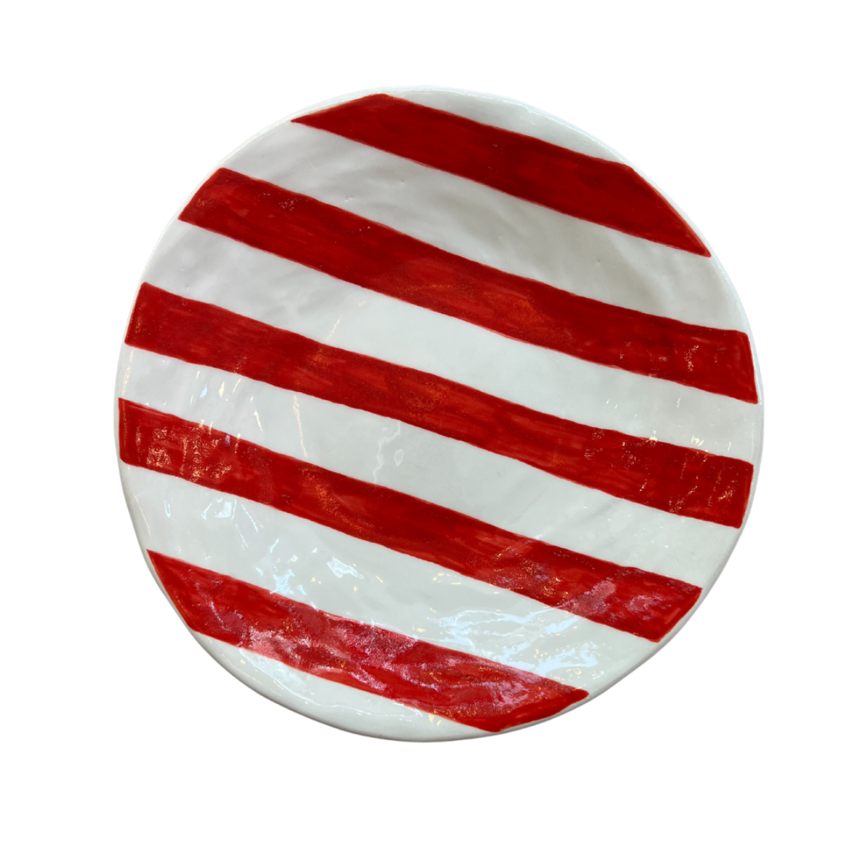 Hand-painted Ceramic Dinner Plate, Red & White Stripes-Bespoke Designs