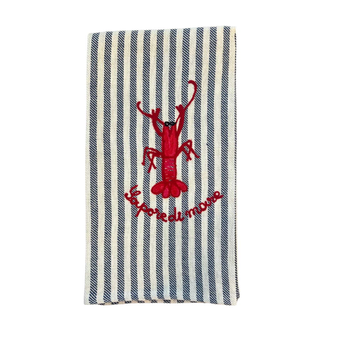 Taste of the Sea Embroidered Kitchen Towel, Blue Stripe
