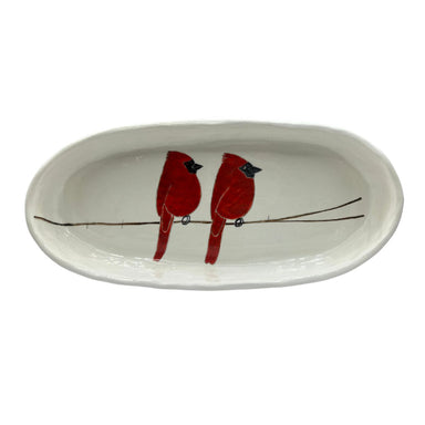 Oval Ceramic Dish, Cardinals On Branch-Bespoke Designs