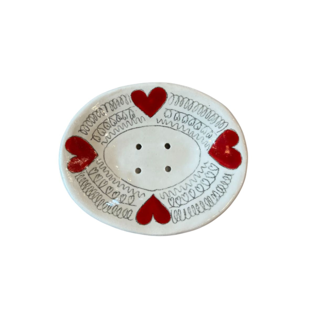 White Hand-painted Ceramic Soap Dish With Hearts-Bespoke Designs