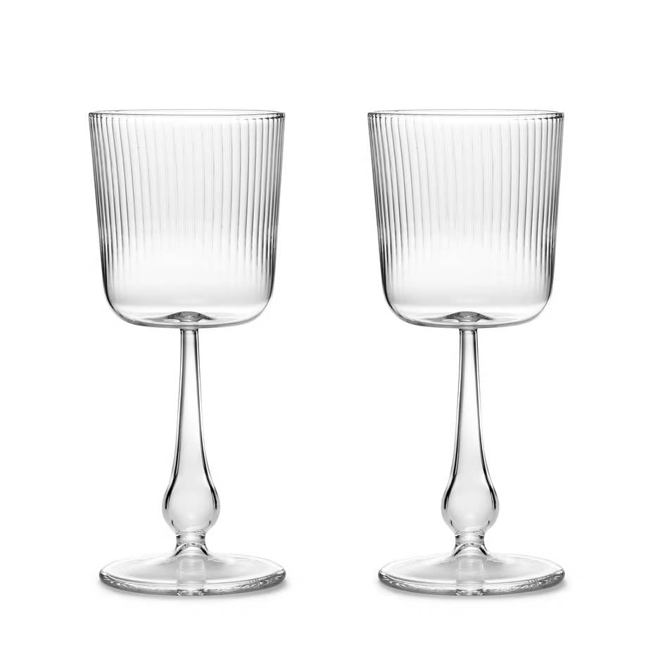 Luisa Calice Ribbed Wine Glasses, Clear, Set of 2-Bespoke Designs