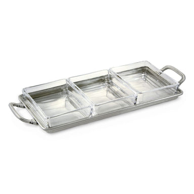 Match Pewter Cruditè Tray with Handles & Crystal Inserts-Bespoke Designs