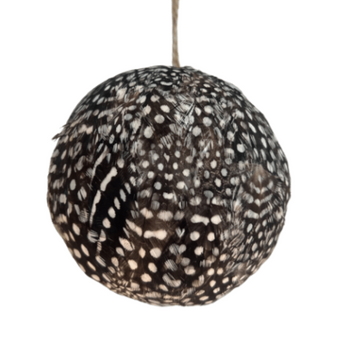 Black & White Speckled Feather Ball Ornament, 4"-Bespoke Designs