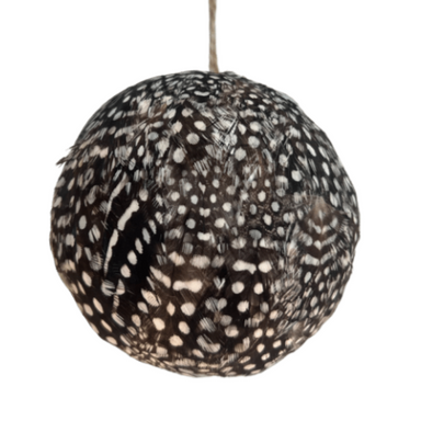 Black & White Speckled Feather Ball Ornament, 5"-Bespoke Designs