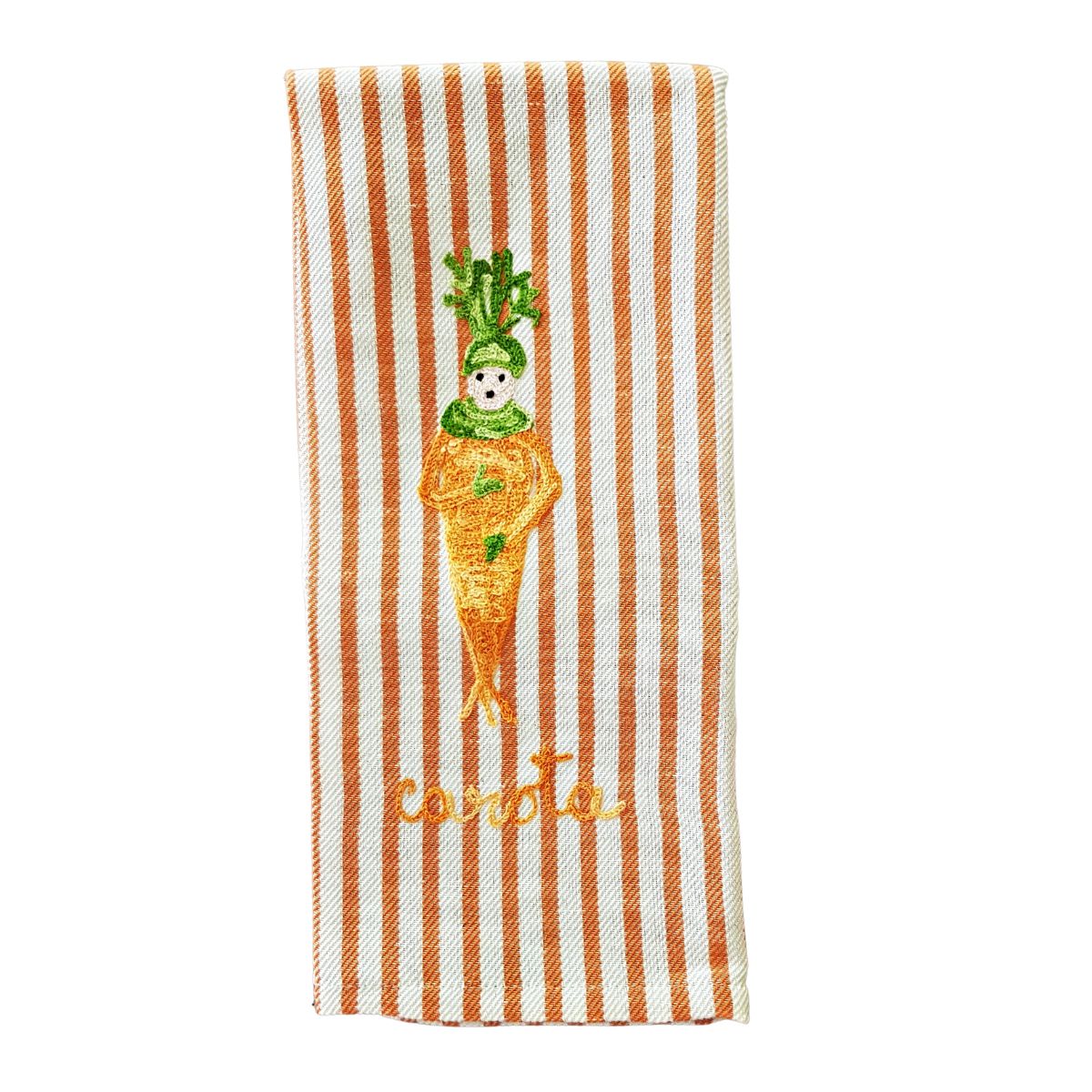 Carrot Embroidered Kitchen Towel, Orange Stripe-Bespoke Designs