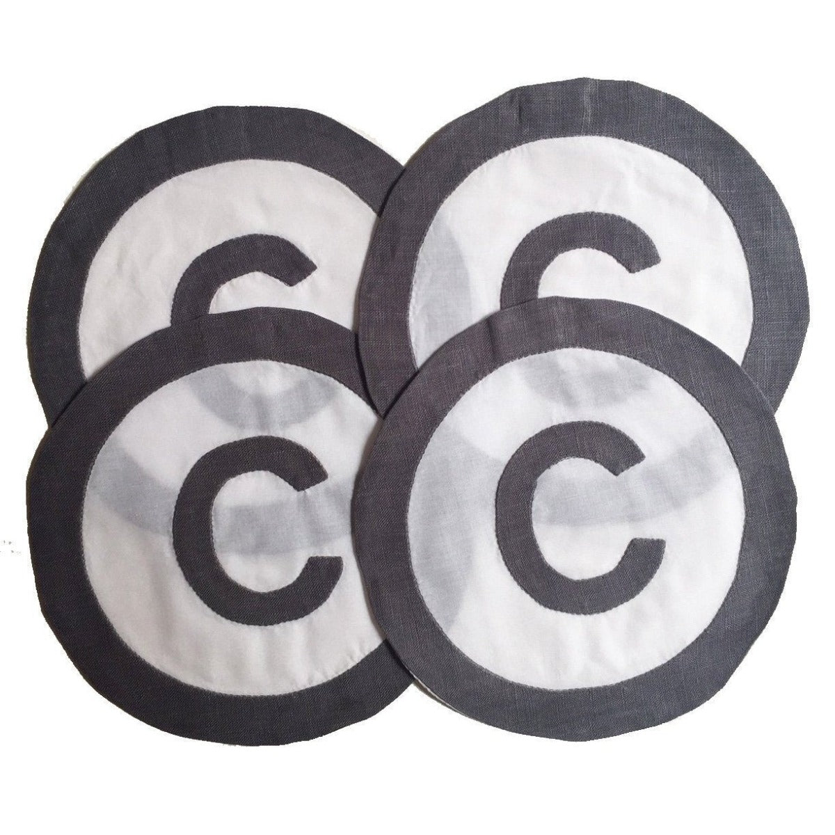 Gray Initial Cocktail Coasters, Set of 4-Bespoke Designs