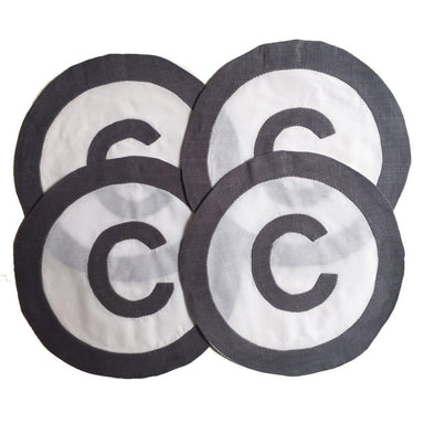 Gray Initial Cocktail Coasters, Set of 4-Bespoke Designs