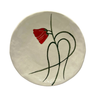 Hand-Painted Ceramic Canapé Plate, Small Red Flowers On Vine-Bespoke Designs