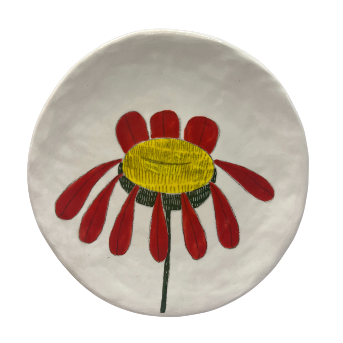 Hand-painted Ceramic Canapé Plate, Red Flower-Bespoke Designs