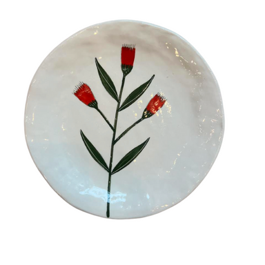 Hand-painted Ceramic Canapé Plate, Red Flower On Stem-Bespoke Designs