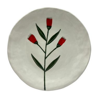 Hand-painted Ceramic Canapé Plate, Small Red Flowers On Stem-Bespoke Designs