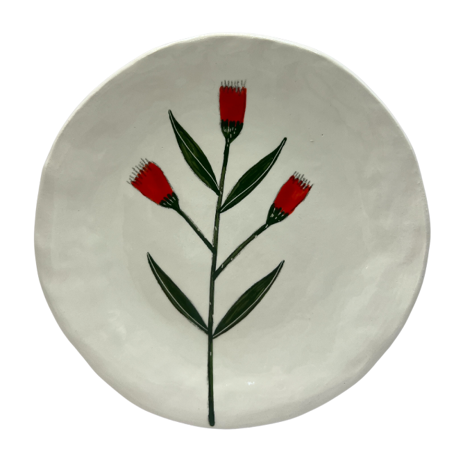 Hand-painted Ceramic Canapé Plate, Small Red Flowers On Stem-Bespoke Designs
