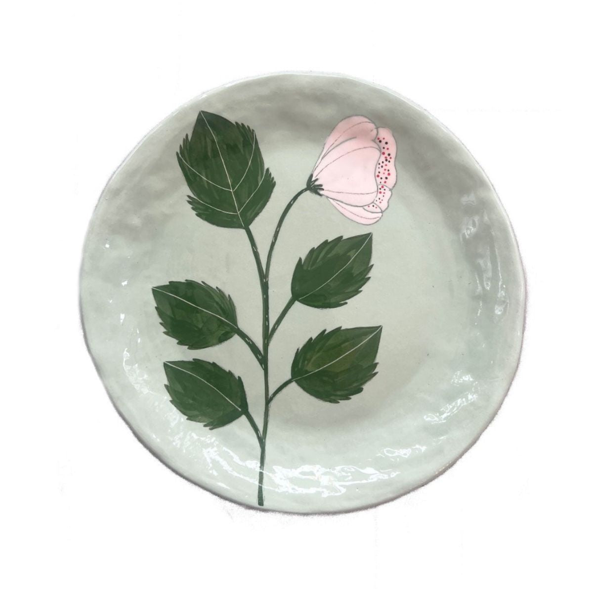 Hand-painted Ceramic Dinner Plate, Pink Flower On Green-Bespoke Designs