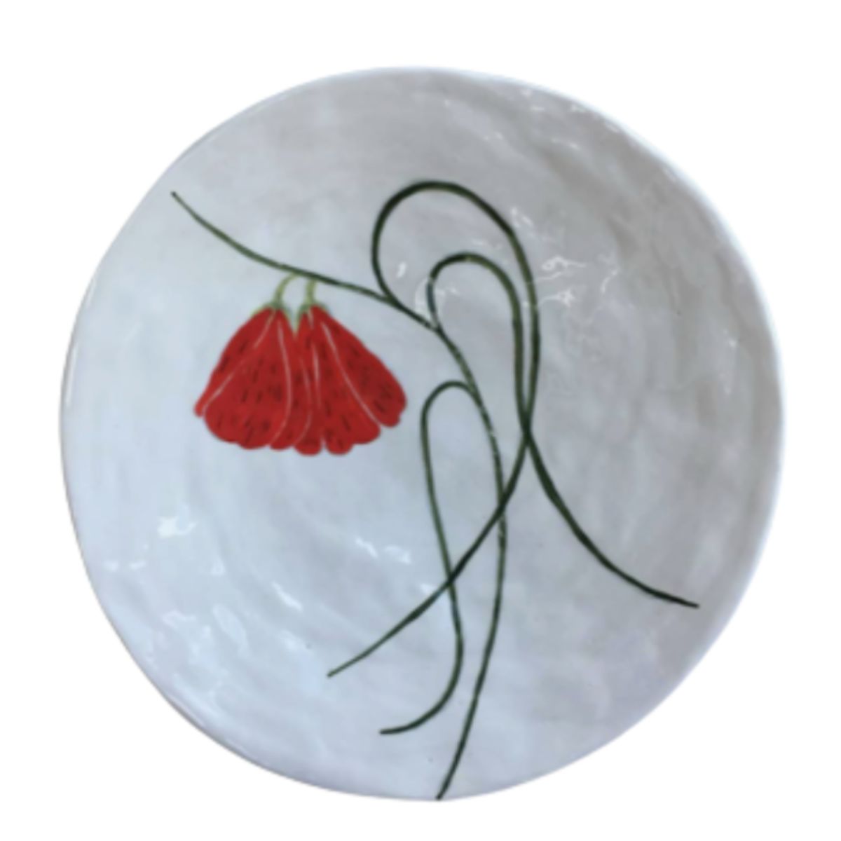 Handpainted Ceramic Dinner Plate, Red Flowers on Stem — Bespoke Designs