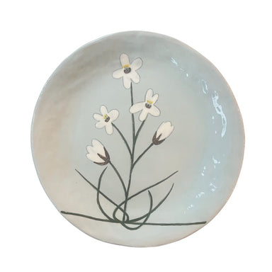Hand-painted Ceramic Dinner Plate, Small White Flowers On Blue-Bespoke Designs