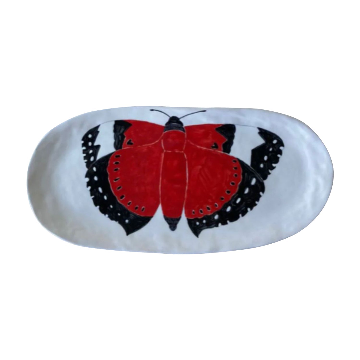 Hand-painted Ceramic Oval Platter, Red Moth-Bespoke Designs