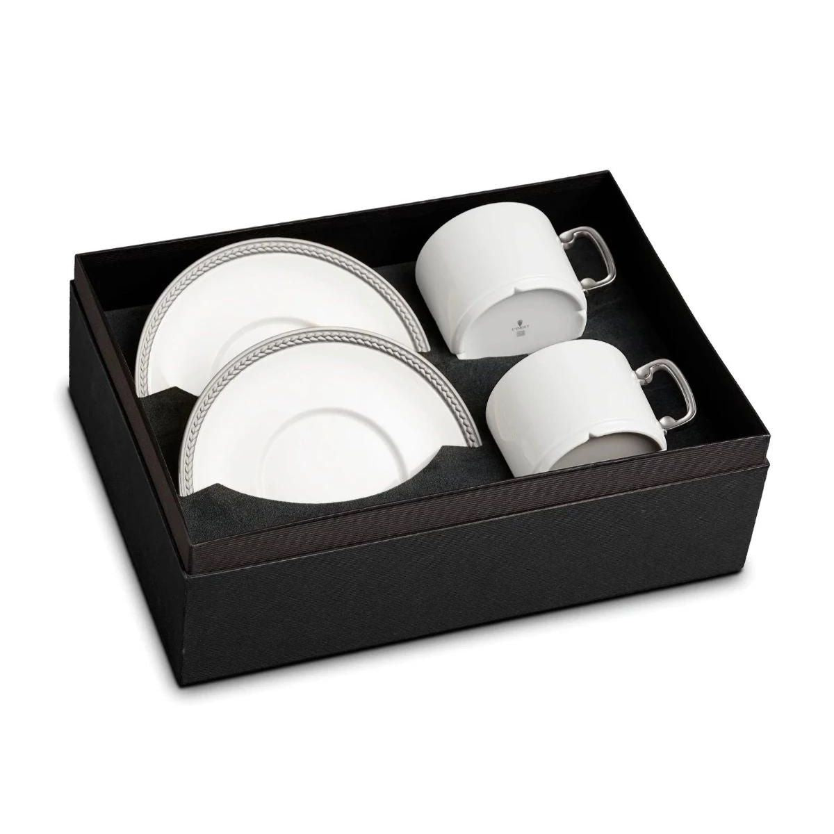 L'objet Soie Tressee Platinum Tea Cup & Saucer, Set of 2-Bespoke Designs