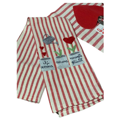 Love Embroidered Kitchen Towel, Red Stripe-Bespoke Designs