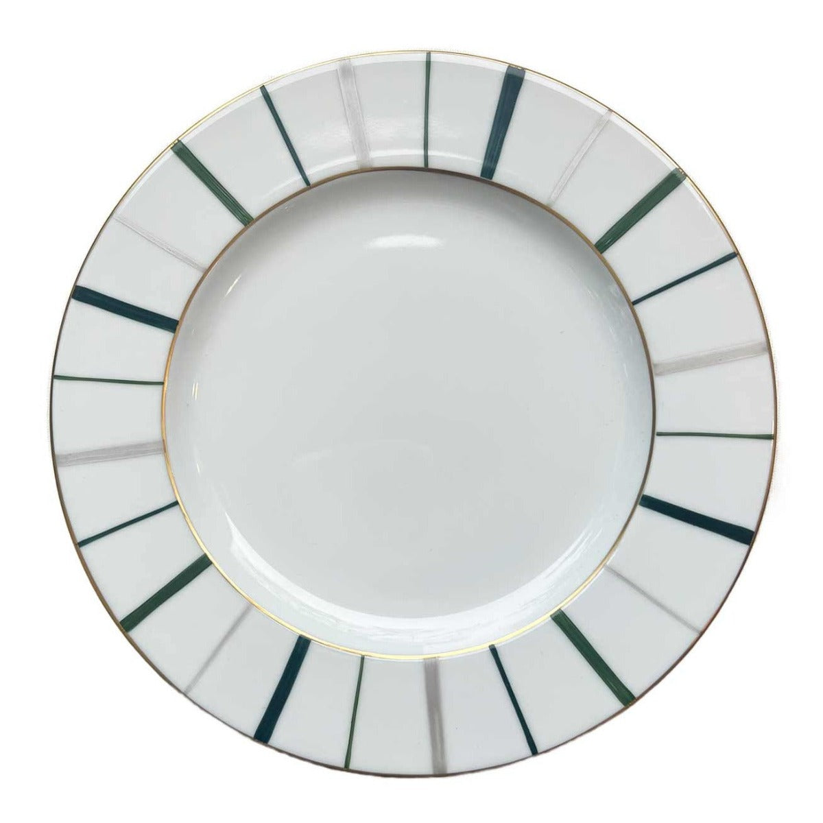 Marie Daâge Berlingot Rim Dinner Plate, Green & Silver-Bespoke Designs