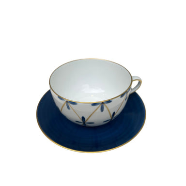 Marie Daâge Tambourin Round Breakfast Cup & Saucer, Blue & Gold-Bespoke Designs