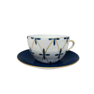 Marie Daâge Tambourin Round Breakfast Cup & Saucer, Blue & Gold-Bespoke Designs
