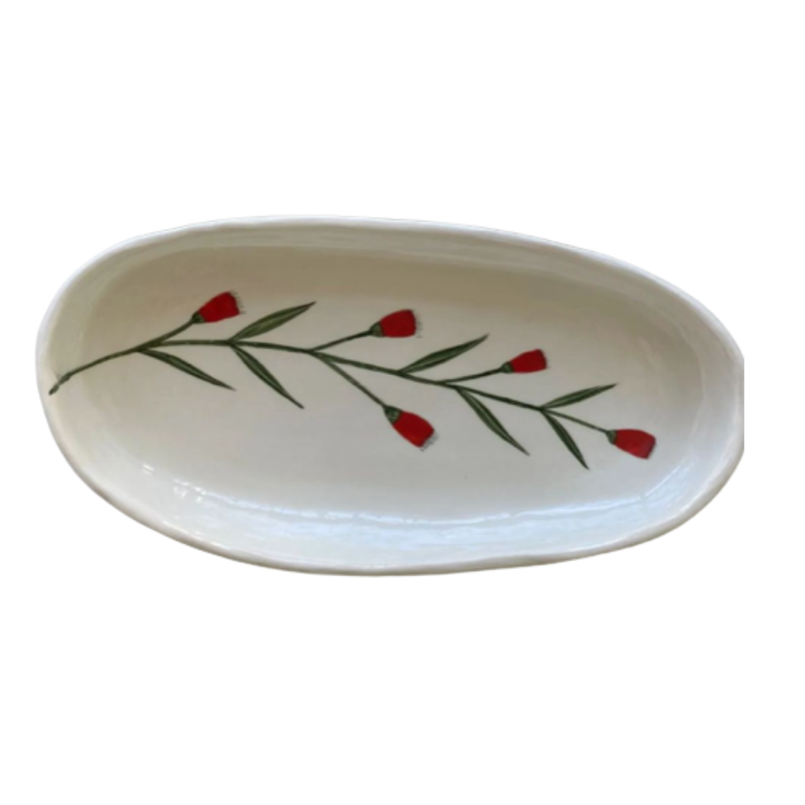 Oval Ceramic Dish, Red Wild Flowers-Bespoke Designs