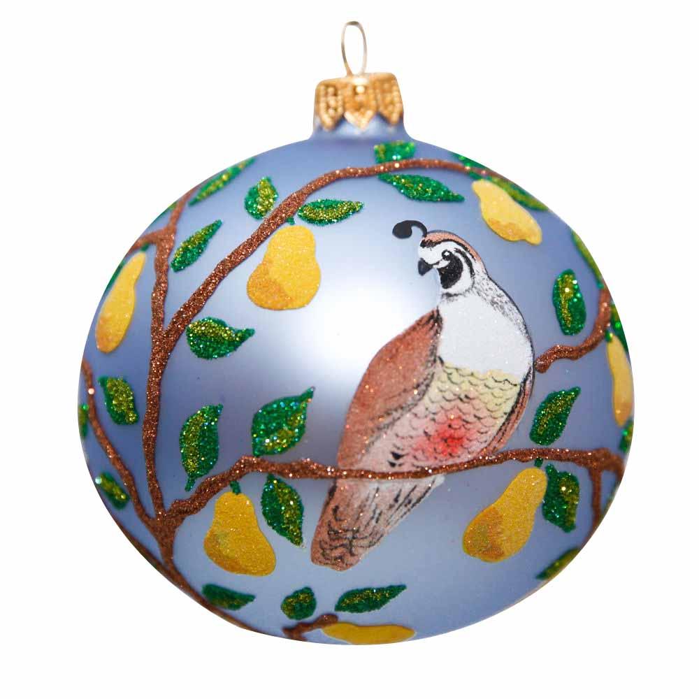 Partridge in a Pear Tree Hand Blown Glass Ornament-Bespoke Designs