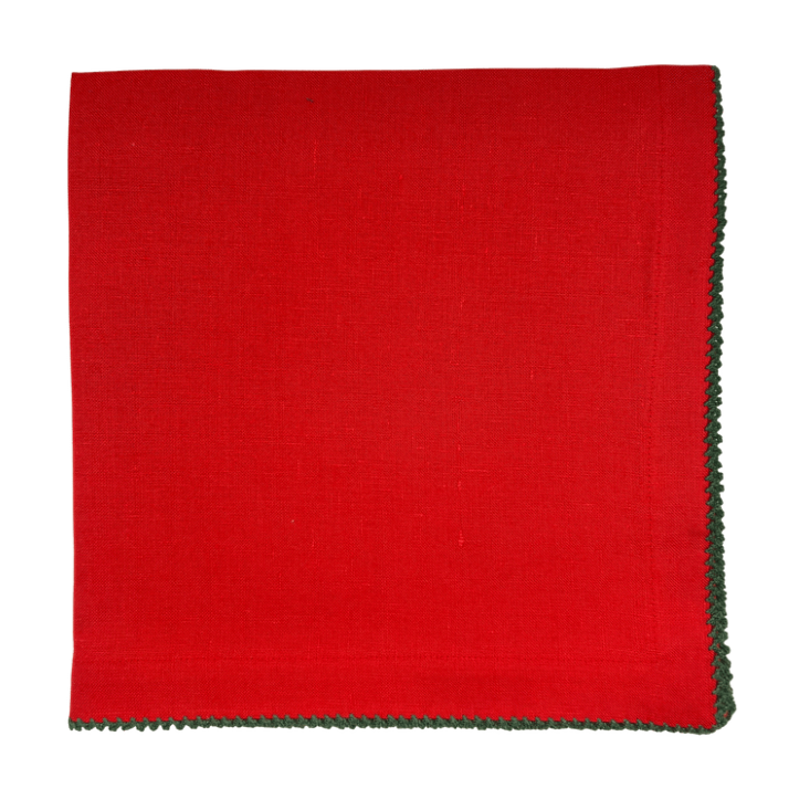 Picot Edged Napkin, Red & Green-Bespoke Designs