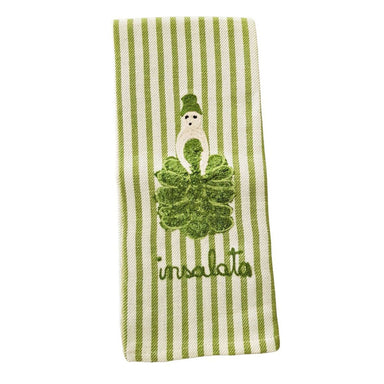 Salad Embroidered Kitchen Towel, Green Stripe-Bespoke Designs