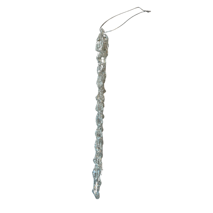 Spun Glass Icicle Ornament, Platinum & Silver Glitter-Bespoke Designs