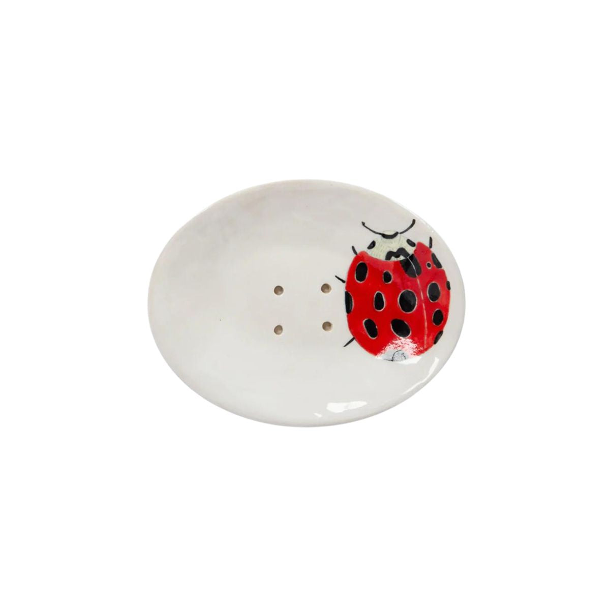 White Hand-painted Ceramic Soap Dish With Ladybug-Bespoke Designs